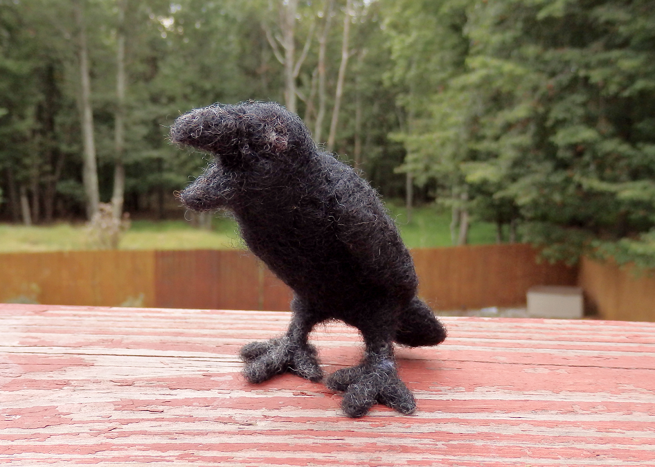 Needle Felted Cawing Crow Soft Sculpture