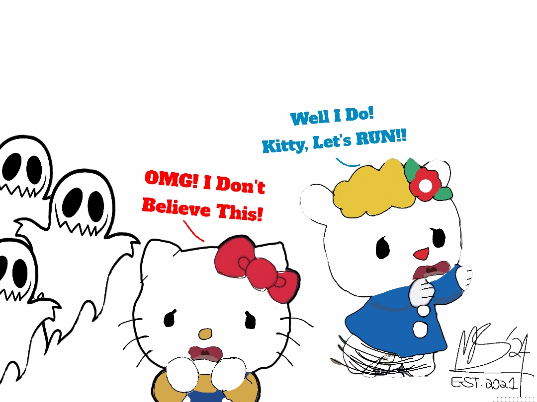 Kitty And Fifi Running Away From Ghosts
