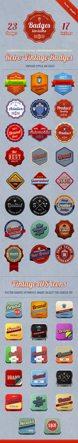 23 badges + 17 vintage iOS icons