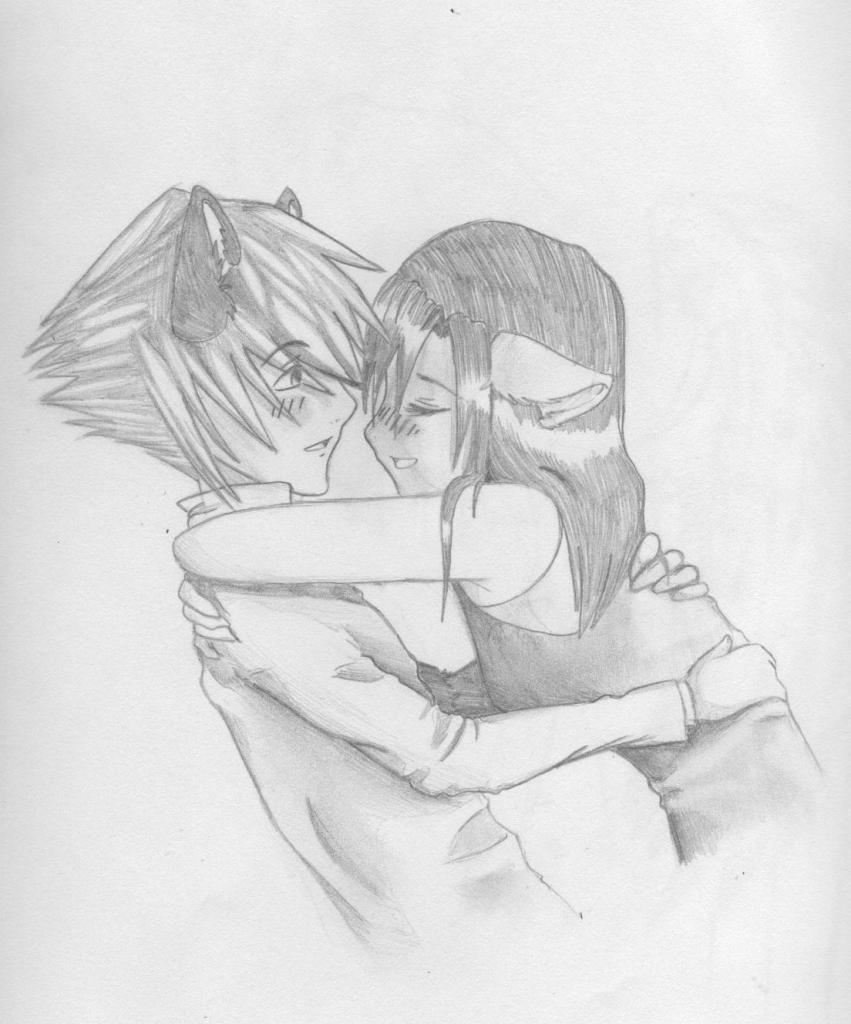 anime couple hugging