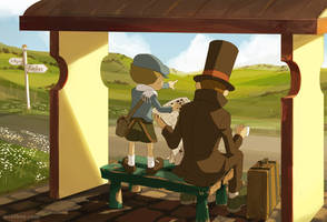 Layton and Luke at the Busstop