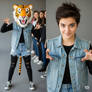 girl wearing a tiger mascot head