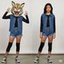 girl wearing a wildcat mascot head