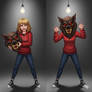 girl wearing a werewolf mascot head