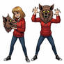 girl wearing a werewolf mascot head