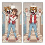 girl wearing a tiger mascot head