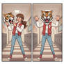 girl wearing a tiger mascot head