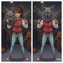 girl wearing a werewolf mascot head