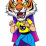 Miko Kubota wearing a tiger mascot head