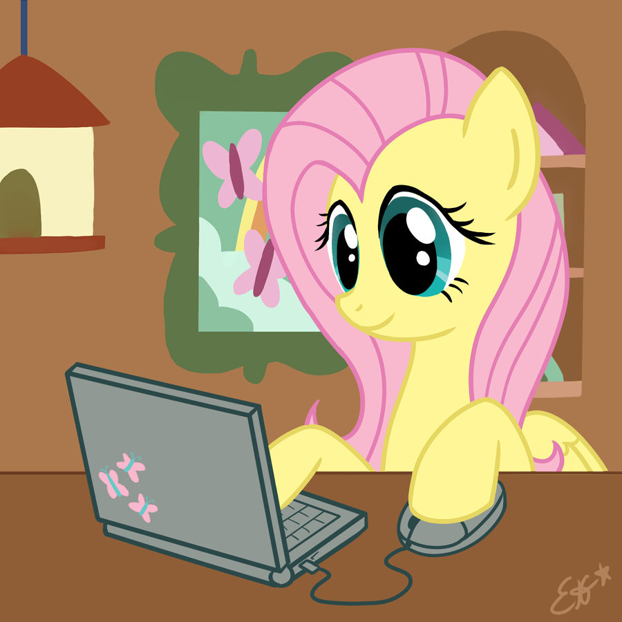 Fluttershy Likes To Use The Computer by Oomles
