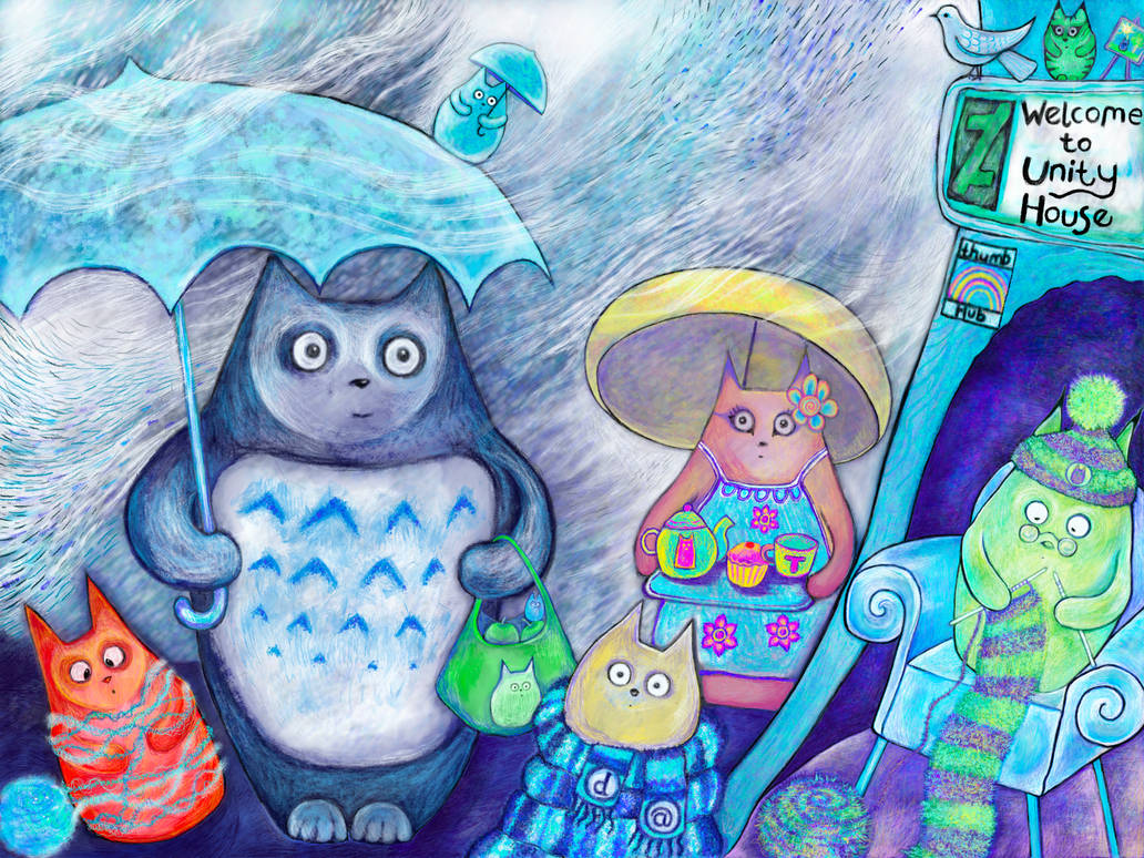 Totoro Unity in the Rain by wolfwoofa