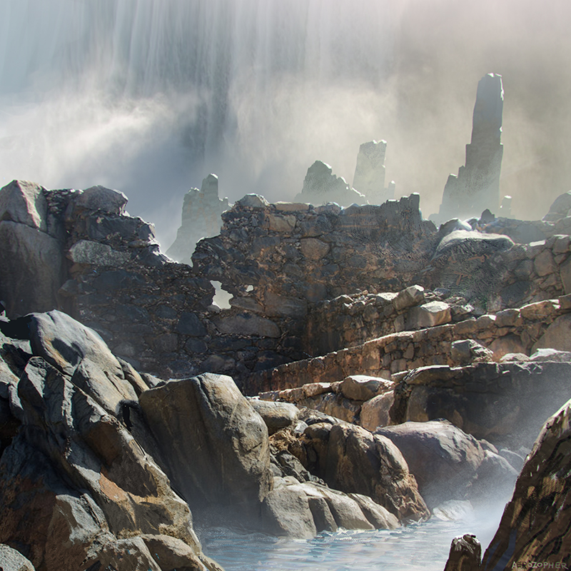 Waterfall Ruins Photobash