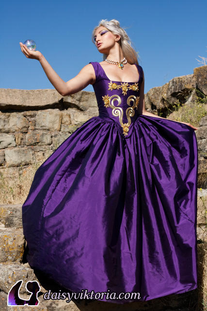 purple medieval princess dress Purple Medieval Prom Dress One Shoulder Fairy Long Sleeve 3D Floral Applique
