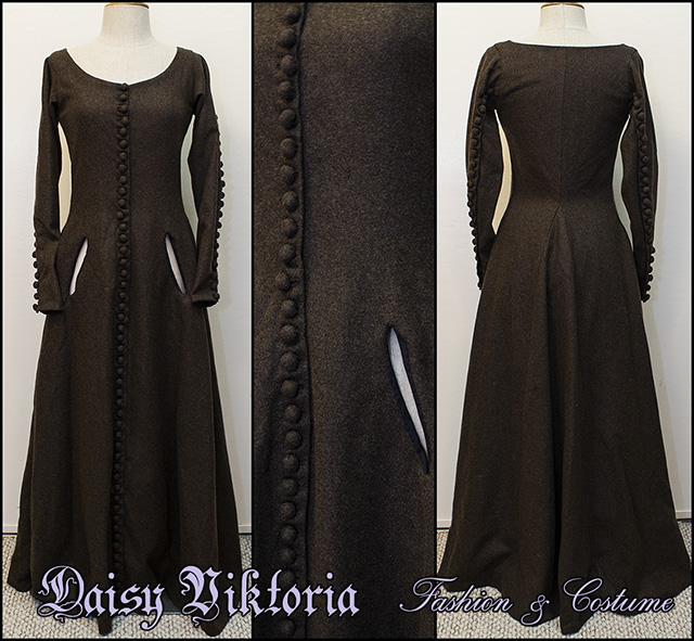 Brown Wool Cotehardie / Gothic Fitted Gown