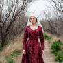 Medieval Lady - Red Brocade Gothic Fitted Gown