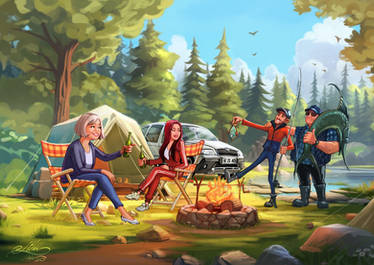 Family camping landscape - artist Stefan Tistu cop