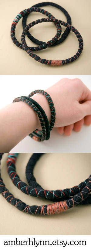 3 upcycled black bracelets