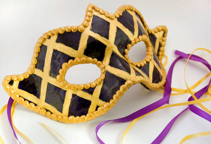 Purple And Gold harlequin mask polymer clay