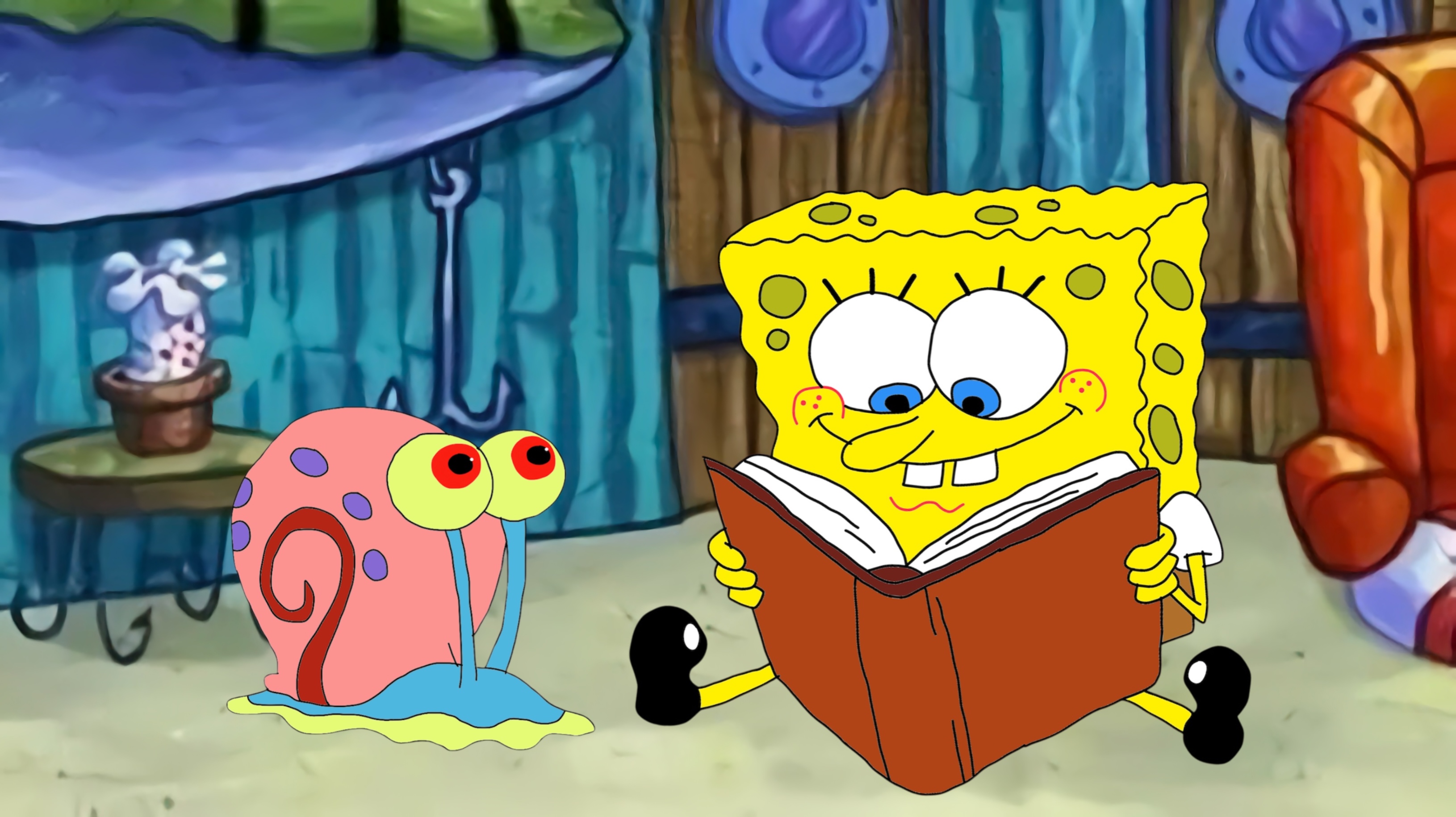 Spongebo Reading SpongeBob reads a book to Gary by Kermitmasterpiece on DeviantArt