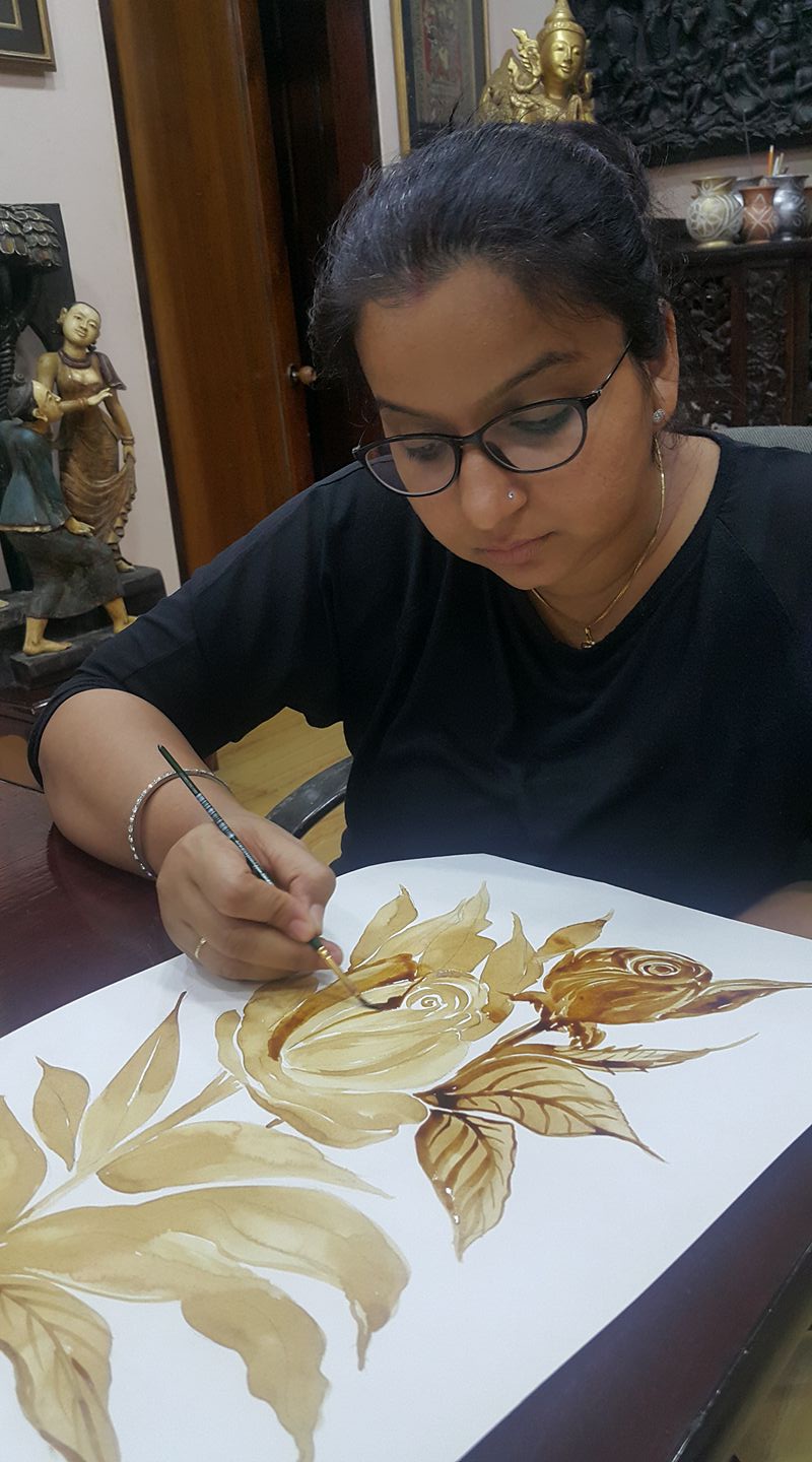 Kashmira making coffee painting