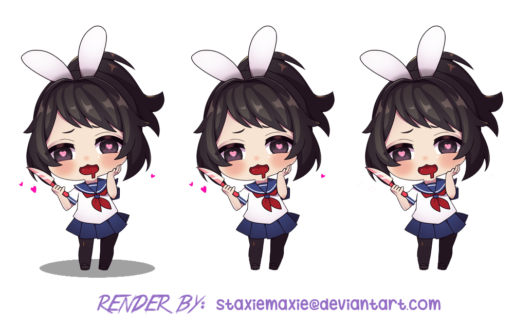 Chibi Bunny Yandere-chan Render w/ 3 ver.