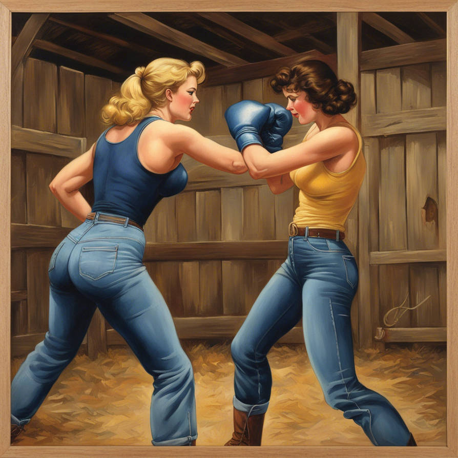 Bed Boxing Deviantart Vintage painting of a two women boxing wearing bl by hound73yc on ...