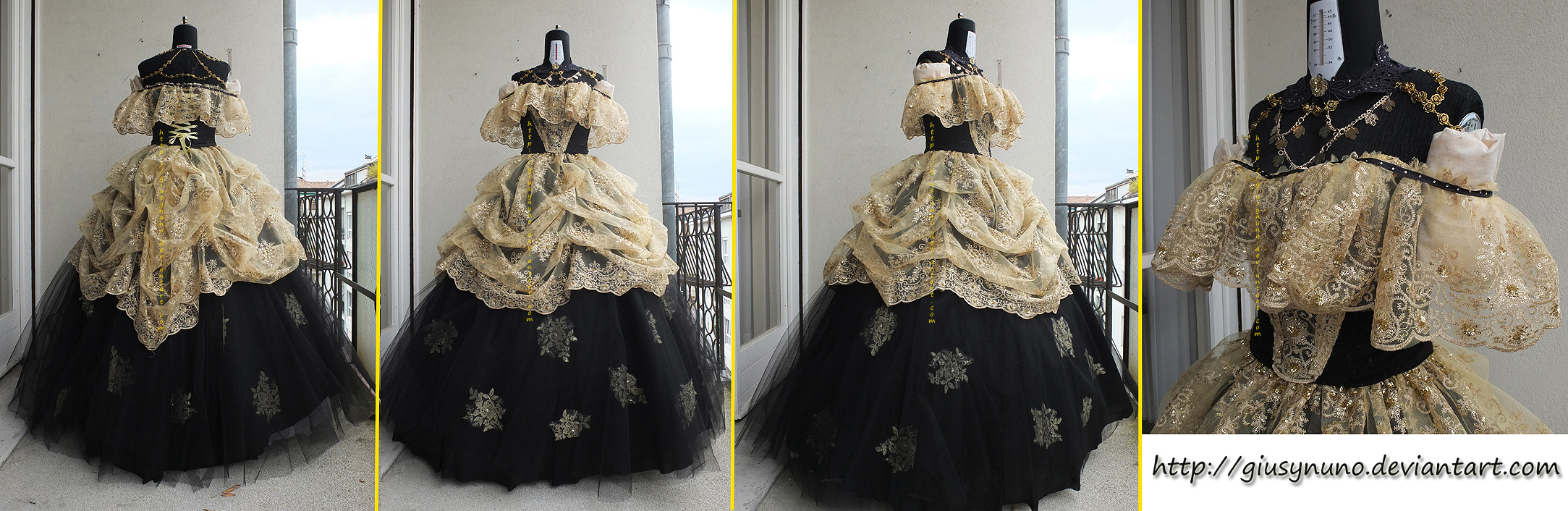 Original Mid '800 inspired black and gold ballgown