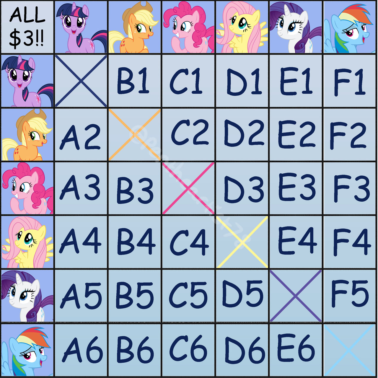 CLOSED MLP Grid adoptables - All $3 or 300points by Pen-Art78 on DeviantArt