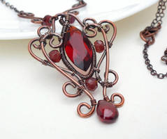 Dark red gothic necklace wire wrapped copper