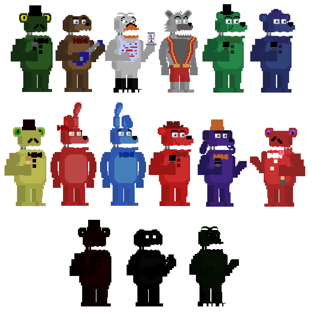 My Design of the FNAF Animatronics based on their 8-bit Sprites :  r/fivenightsatfreddys