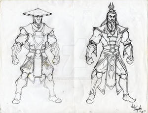Elder God Raiden and Shang Tsung Concepts. WIP