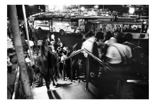 Rush hours after sunset in Bangkok