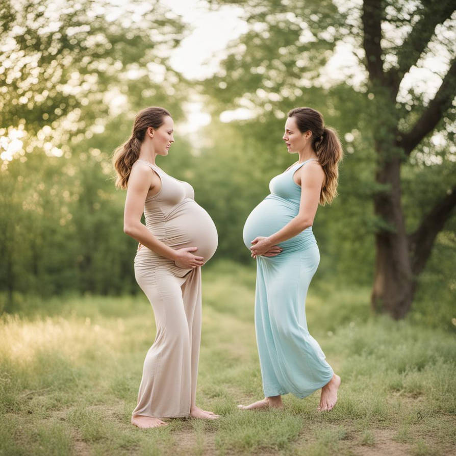 A pregnant Mom to be carrying twins belly moves in