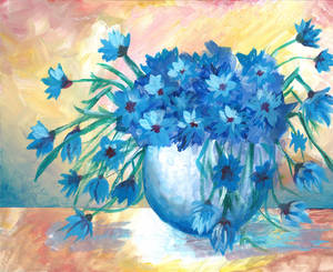 Blue flowers - still life - acrylic