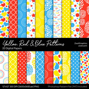 Yellow, Red And Blue Digital Papers