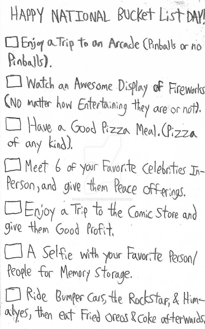 Happy National Bucket List Day by CelmationPrince on DeviantArt
