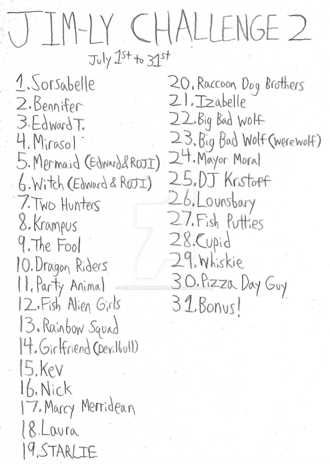 the Jim-ly Challenge 2 list by CelmationPrince on DeviantArt