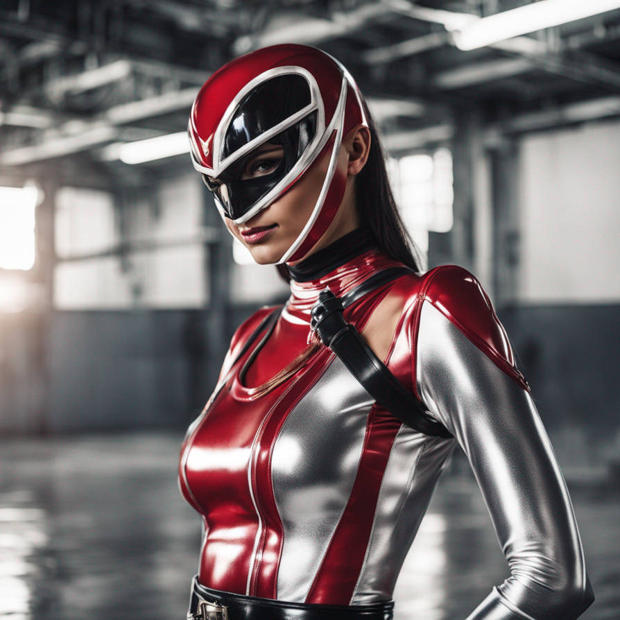 Female red Power Ranger wearing latex 3 by DanielFincannon on DeviantArt