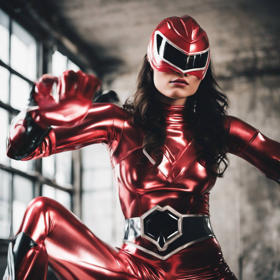 Female red Power Ranger wearing latex 5 by DanielFincannon on DeviantArt