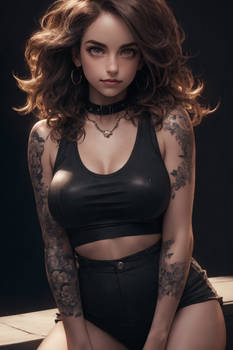 Beautiful Tattoo Girl in Black Dress