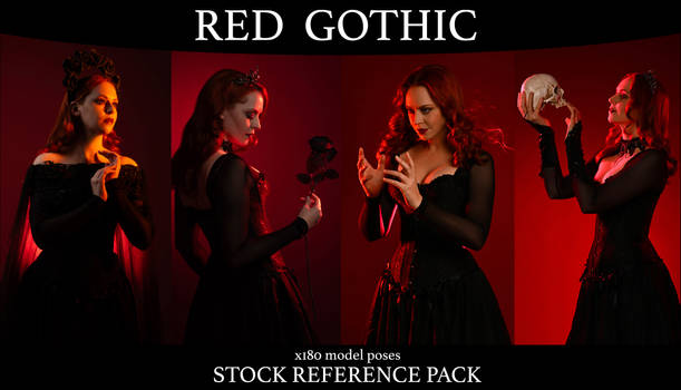 Red Gothic Fantasy Stock Model Pose Reference Pack