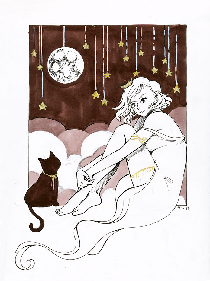 Inktober 27 - Under the night sky