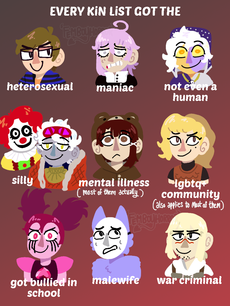 every kin list got the... by femboyhorror on DeviantArt