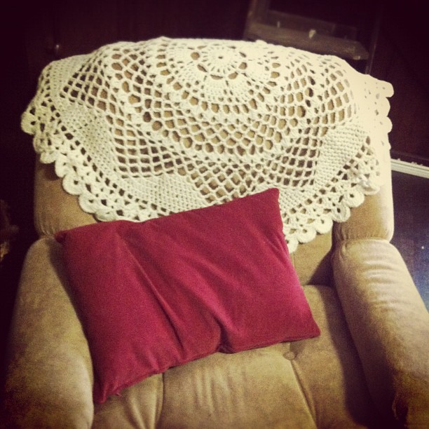 Doily blanket on the chair by restlesswillow