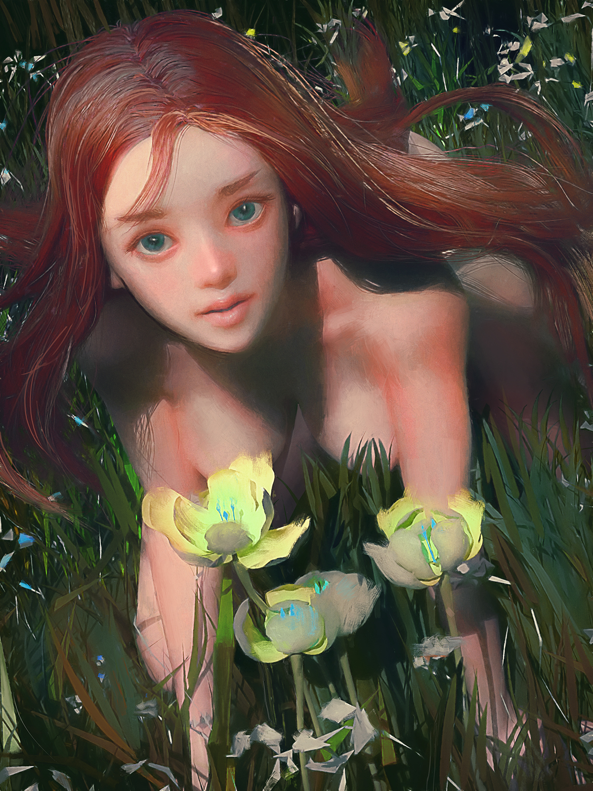 Redhead And Flowers