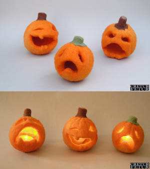 Needle felted Jack-o'-lanterns