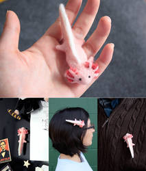 Versatile tiny axolotl: fascinator, pin, magnet