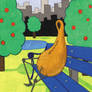 Gourd Sitting On A Park Bench