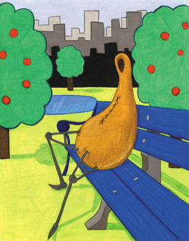 Gourd Sitting On A Park Bench