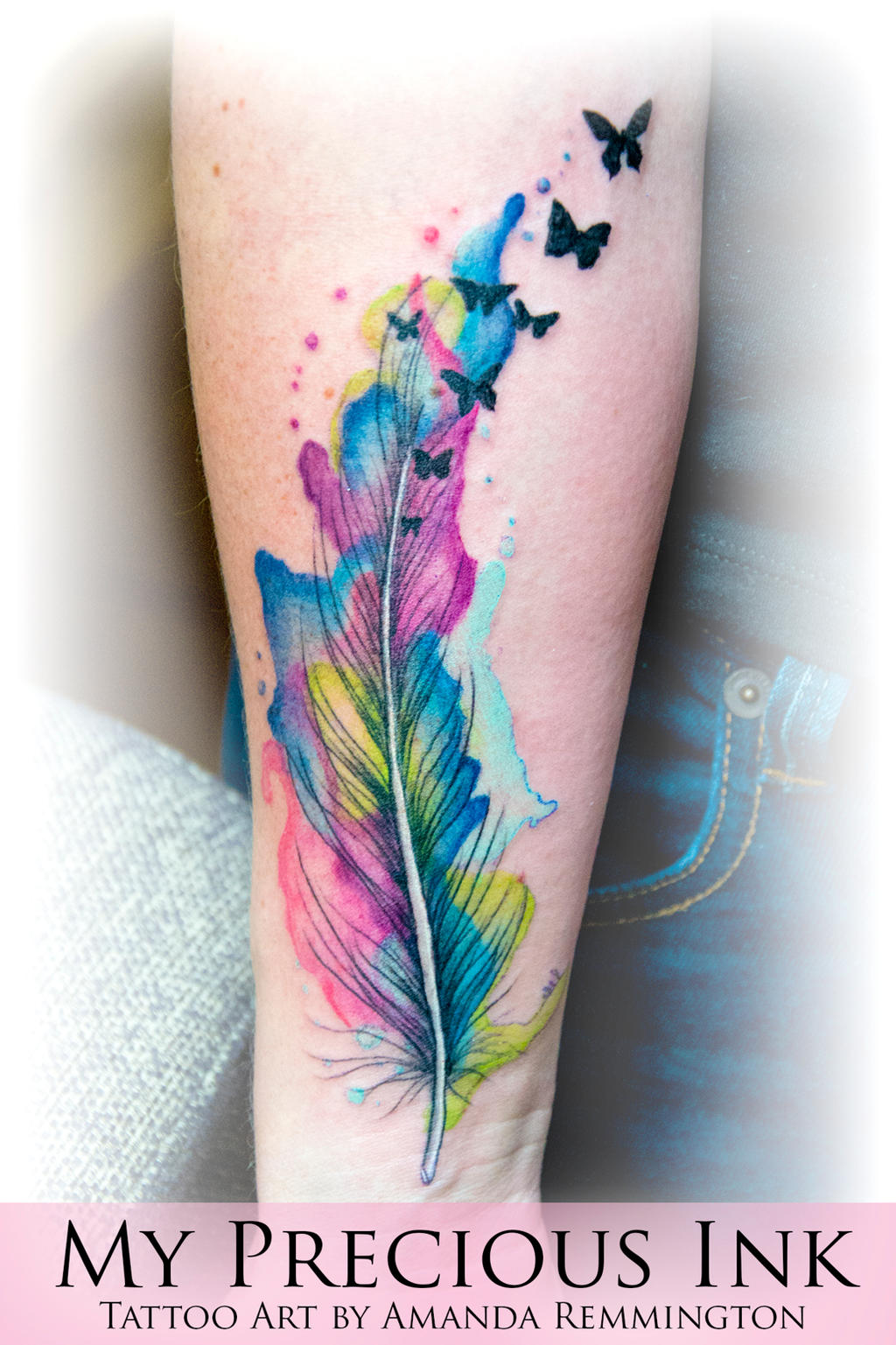 Watercolor Feather Butterfly Tattoo